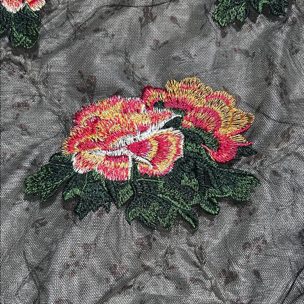 Torrid Black Sheer Mesh Top with Pink Floral Embroidery - Picture 3 of 3